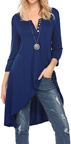 Women's 3/4 Sleeve Button V Neck High Low Loose Fit Casual Long Tunic Tops Tee Shirts S-3XL