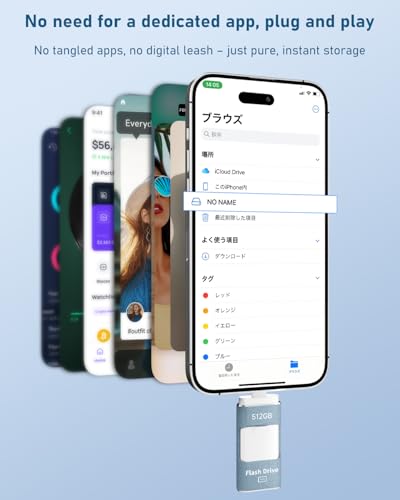 No App Needed 512GB Phone Photo Stick, 4in1 USB Flash Drive,USB 3.0 External Storage Stick with USB-C Cable,Lanyard & USB-C Adapter, Compatible with iOS Android PC (Blue)