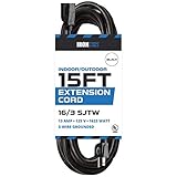 15 Ft Outdoor Extension Cord - 16/3 Durable Black Cable