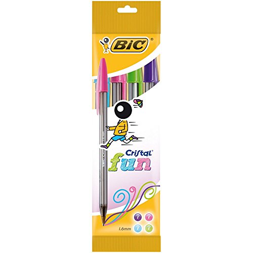 BIC Cristal Fun Ballpoint Pens Wide Point (1.6 mm) - Assorted Colours, Pouch of 4