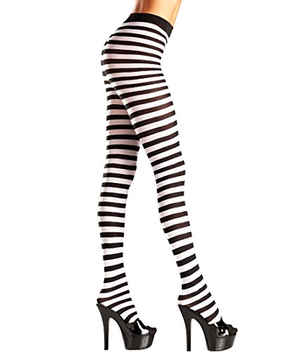 Be Wicked BW517BW Women's Striped Pantyhose Tights - One Size - Black/White