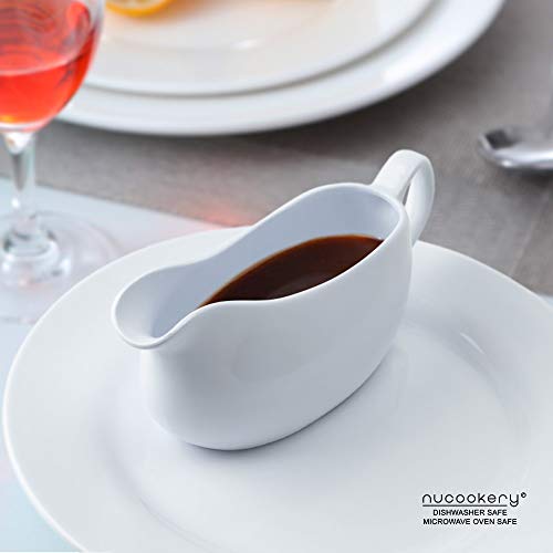 Nucookery Large 17 Oz Gravy Boat With Ergonomic Handle | White Fine Porcelain Saucier With Big Dripless Lip Spout | For Gravy, Warming Sauces, Salad Dressings, Milk, More | Microwave & Freezer Safe