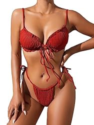 Lilosy Sexy Ribbed Ruffle G String Tie Triangle
