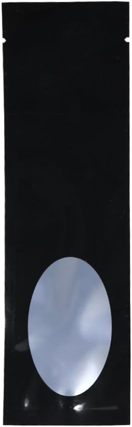 100x Black/Silver/Black Long Flat Open Top Bags with Oval Window 6x20cm (2.3x7.8")