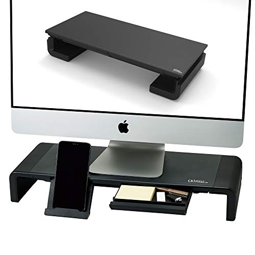 AVLT-Power Multi-Configuration Foldable Ergonomic Monitor Laptop Stand – Keyboard and Tablet Organizer – Retractable Storage Drawer – Heavy Duty Supports Up to 55 LBS – Black