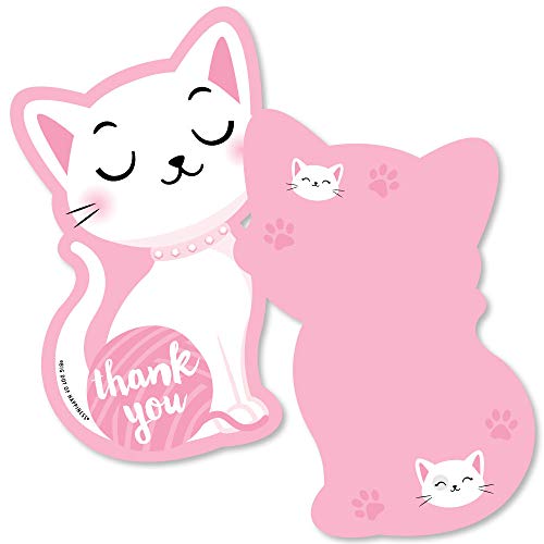 Purr-fect Kitty Cat - Shaped Thank You Cards - Kitten Meow Baby Shower or Birthday Party Thank You Note Cards with Envelopes - Set of 12