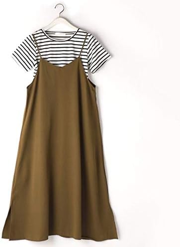 Amazon ニコルホワイト Nicole White キャミワンピースxテレコボーダーtシャツ 46カーキ 99 Free ワンピース チュニック 通販