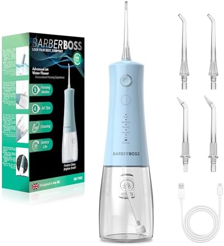 Irrigador oral, fio dentário elétrico sem fios, 5 modos de pressão, IPX8 impermeável, irrigador oral portátil para cuidados gengivais (Pastel Blue)