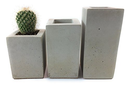 Square Concrete Succulent Planters / Air Plant Holder / Vase. (set of 3) Natural Gray. - Thumbnail 6