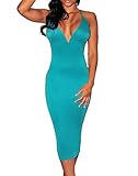 Womens Plunging V Neck Halter Lace-up Knee Length Midi Evening Dress