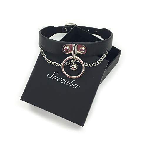 Succuba Handmade Bell O Ring Choker Necklace Collar Faux Leather Gothic Chain Choker for Women and Men (A)