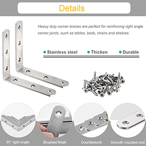 10 Pack L Bracket Corner Braces 4 Inch Stainless Steel Heavy Duty Shelf