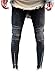LOSIBUDSA Men's Skinny Slim Fit Straight Ripped Destroyed Distressed Zipper Stretch Knee Patch Denim Pants Jeans Black