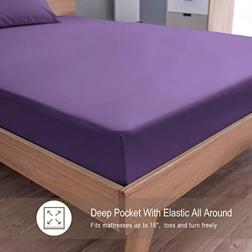 VEEYOO Queen Size Sheet Set - Super Soft 1800 Thread Count Premium Bed Sheet Sets - 16-Inch Deep Pockets, Hypoallergenic Brushed Microfiber, Wrinkle & Fade Resistant Sheet - 4 Pieces, Purple