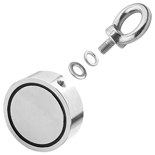 Double Side Round Vertical Magnet Fishing, Abuff Super Strong Fishing Magnets Combined 660LBS Pulling Force Pot Magnet with Eyebolt for Magnet Fishing and Salvage in River - 2.36" Diameter - Thumbnail 3