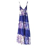 Womens Beach Dress Purple Tie Dye Button Front Strappy Boho Hippie Sundress