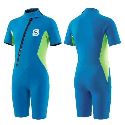 Summshall Neoprenanzug Kinder，2MM Neopren Shorty Wärmender Badeanzüge für Mädchen Jungen Thermal Taucheranzug Ultra Stretch Wetsuits für Wassersport
