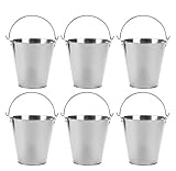 Round Galvanized Buckets - 6-Pack Steel Buckets with Handle for Beer and Drinks, Table Centerpiece Party Supplies, 100-Ounce, Silver, 7 x 7 Inches