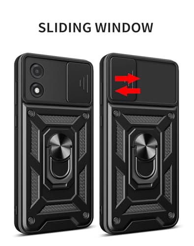 UPLAI Case for Motorola Moto E13 4G, Ultra Slim Anti-Shock Armor Case with Slide Camera Cover and Stand Magnetic Ring, PC+TPU Durable Case Case.Black
