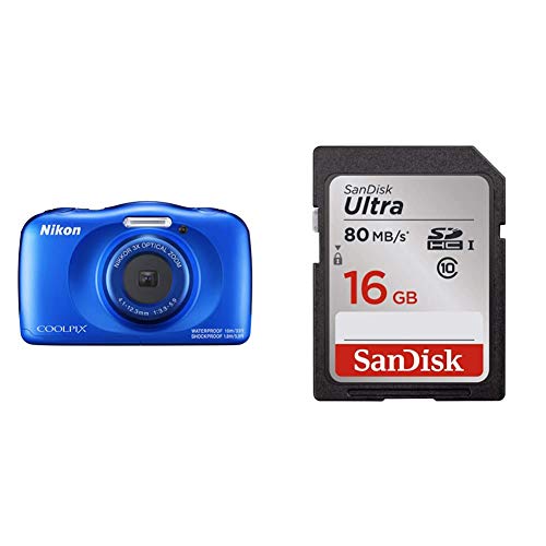 Nikon COOLPIX W150 Kamera, Blau & SanDisk Ultra SDHC I 16 GB bis zu 80 MB/Sek, Class 10 Speicherkarte…