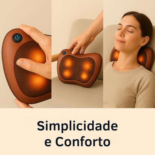 Almofada Massageadora Shiatsu com Aquecimento | 4 Pontos de Massagem, Massageador Elétrico, Para Pescoço Costas Pernas e Pés
