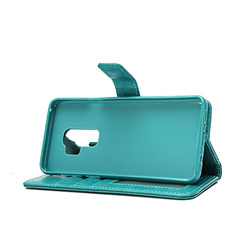 Samsung Galaxy S9 Plus Case, HLCT PU Leather Case, with Soft TPU Protective Bumper, Built-in Kickstand, Cash and Card Pockets (Teal)