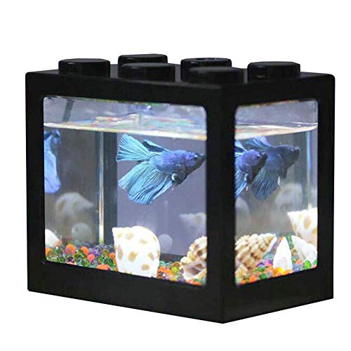 AUOKER Mini Cube Aquarium, USB Desk Plastic Fish Tank with LED Light for Betta Goldfish and Other Small Fishes, Ideal for Office Living Room Coffee Table Desk Decoration