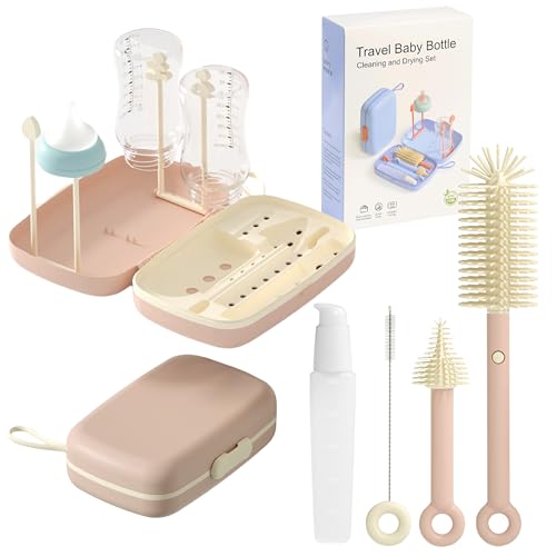 Limpia Biberones 7 en 1, Cepillos, Escurre, Bote Jabón, Rosa, sin BPA