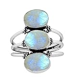 9.80ctw,Genuine Rainbow Moonstone 8x10mm Oval & .925 Silver Plated Handmade Fashion (Size-8.5)