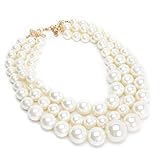 Fashion Resin Big Simulated Pearls Multi Strand 3 Layer Collar Evening Necklace