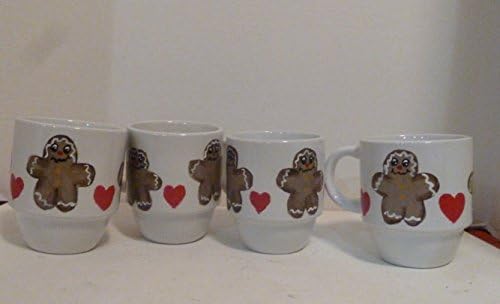 Hand Painted Gingerbread Man Coffee Mugs Set of 4