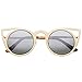 zeroUV Womens Fashion Round Metal Cut-Out Flash Mirror Lens Cat Eye Sunglasses (Gold/Silver Mirror)