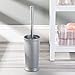 mDesign Toilet Bowl Brush and Holder - Covered Bathroom Brush - Standing Scrubber in Modern Holder - Space Saving, Deep Cleaning for Toilet - 2 Pack, Silver