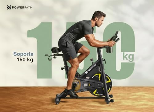 PowerPath - Bicicleta Fija Spinning Bluetooth Magnética Silenciosa Soporta 150 kg Monitor Electrónico Color Negro Ajustable Ideal para Entrenamiento Cardio con Apps en el Hogar