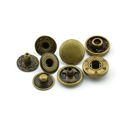 60 Sets 10mm Metal Snap Fasteners Press Stud Rounded Sewing Rivet Buttons Clothing Leather Craft DIY Poppers Bronze