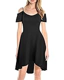 Ineffable Women's Cold Shoulder Puff Sleeve Strap Casual Cotton Summer Dress