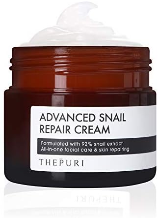 THEPURI Advanced Snail Repair Cream 3.17 fl. oz. (90g) / 92% Snail Mucin Extract, All in One Recovery Anti-Aging Moisturizing Facial Cream, Evens Skin Tone and Fades Dark Spots, Reverses Sun Damage