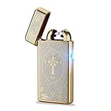 Unishow ® USB Rechargeable Flameless Electronic Plasma Pulse Cigarette Metal Lighter in Gift Box-Double Arc (Gold Coss)