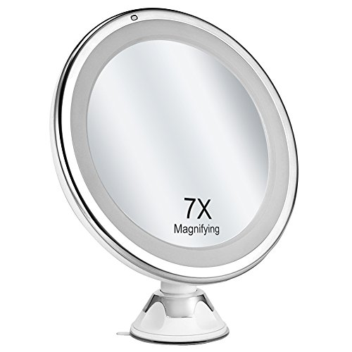 Oak Leaf 7X Magnification LED Lighted Makeup Mirror,Bright Shaving Bathroom Vanity Mirror with Strong Suction Cup,Touch-Activated,Rotates 360 Degrees,Daylight Color,Battery Operated