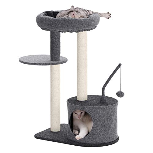 FEANDREA Cat Tree with Sisal-Covered Scratching Posts, Padded Condo and Top Perch, Activity Centre Playhouse Cat Tower Furniture