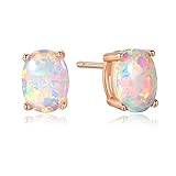 GEMSME Rose Gold Plated Created Opal 6X8MM Stud