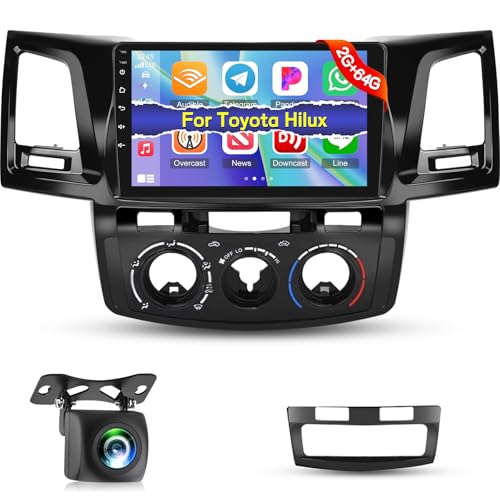 NHOPEEW 2G+64G Android Car Radio for Toyota Hilux 2005-2014 - Wireless Carplay & Android Auto - 9 Inch Android Stereo with WiFi EQ GPS Mirror Link FM RDS + AHD Camera & Mic