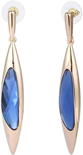 JoinMe Women's Fashion Long Eardrop September Birthstone Crystal Dangle Pierced Earrings Sapphire Color