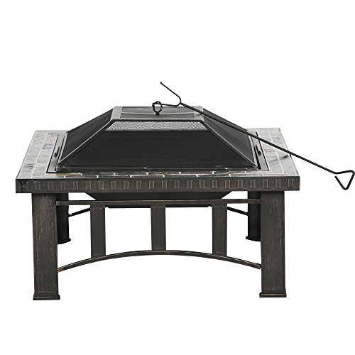 Master Cook Outdoor Firepit 30" Square Backyard Patio Garden Stove Fire Pit with Slate Tabletop by Bali Outdoors