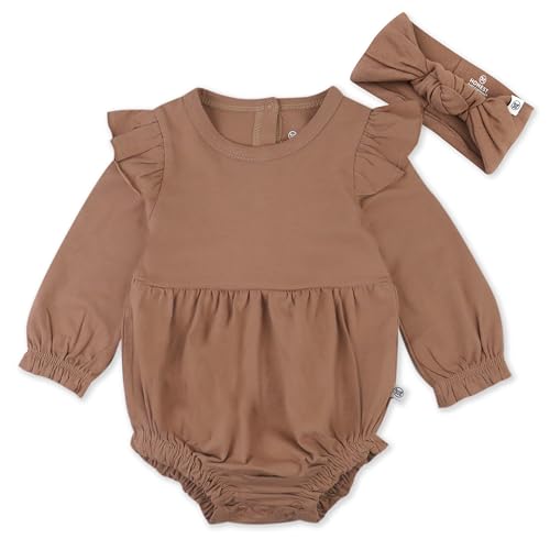 HonestBaby 2 Piece Bubble Romper & Headband Set,Girl,Brown,24 Months