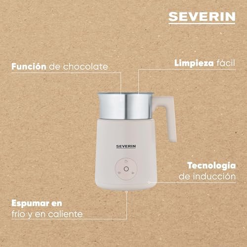 Batedor de leite por indução severin, batedor elétrico seguro para máquina de lavar louça, pote de espuma, aço inoxidável escovado/bege, sm 3589