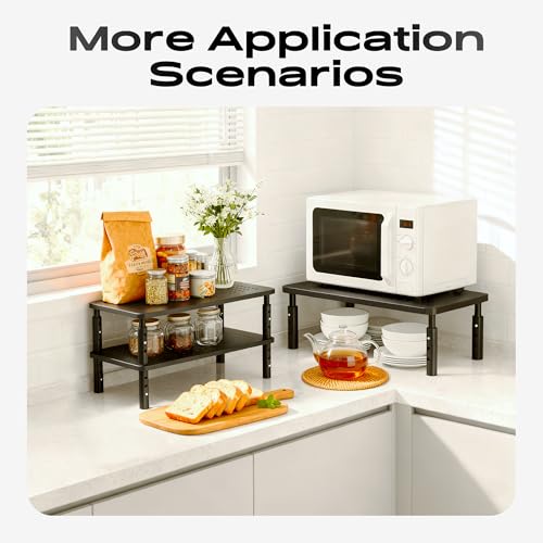 Canyora Computer Monitor Stand Riser for Desk, 3 Height Adjustable PC Laptop TV Desktop Monitor Stand Shelf, Metal Short Printer Table, Stand Riser for Desk, Office Desk Organizers and Accessories, 2 Pack