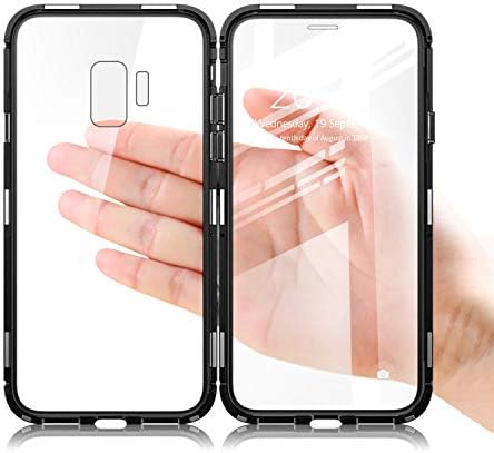 Samsung Galaxy Note 9 Case, NOHON [Full Body] Slim Fit Ultra-Thin Lightweight Magnetic Case, [Metal Frame] [Clear Tempered Glass Back and Front] [Support Wireless Charging] for Galaxy Note 9 (Black)