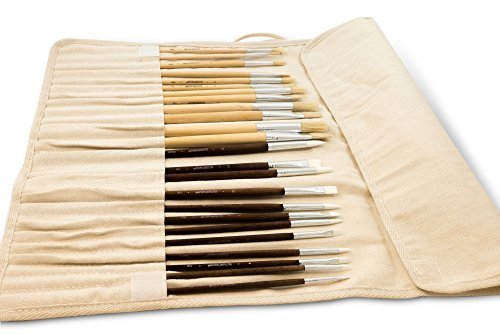 Solabela Montreal Artist Brush Set of 24 w/ Canvas Roll-up Pouch - Professional Art Brush Set