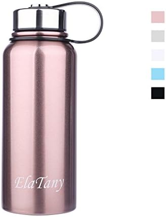 ElaTany Stainless Steel Double Wall Vacuum Insulated Wide Mouth Water Bottle Pink 30 oz